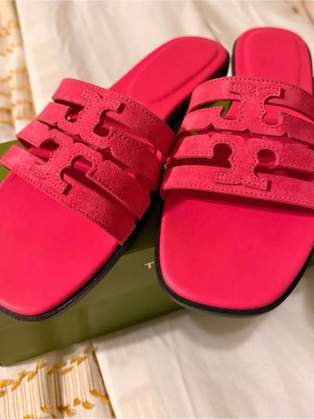 Women’s Tory Burch Hot Pink Suede Slide Sandals